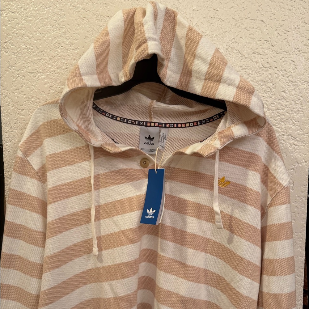 Adidas Men's Nice Knitted Cream &Tan Striped Hoodie. Athletic wear & street wear